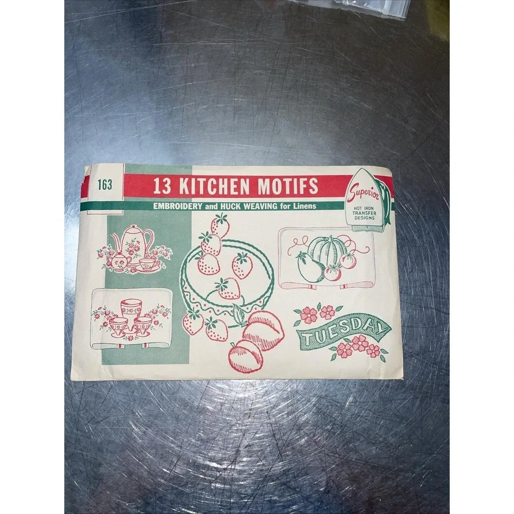 1930s Vintage Superior Embroidery Transfer 163 Uncut DOW Veggie Tea Towel Motifs